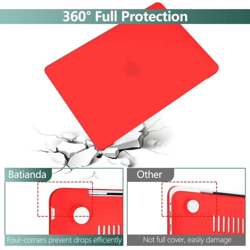 Batianda Laptop Case for New MacBook Pro 13 2022 2020 Release Plastic Hard Shell Cover with Keyboard Cover and Screen Protector for Mac Pro 13'' Touch Bar Model M2 M1 A2338/A2289/A2251,Matte Red - Image 5